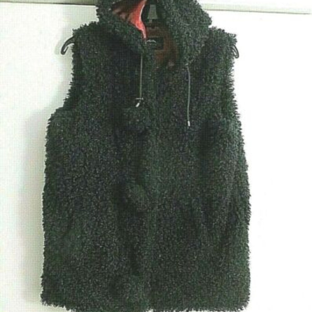 (Sale) MONTANACO BLACK HOODED SHERPA POM POM VEST